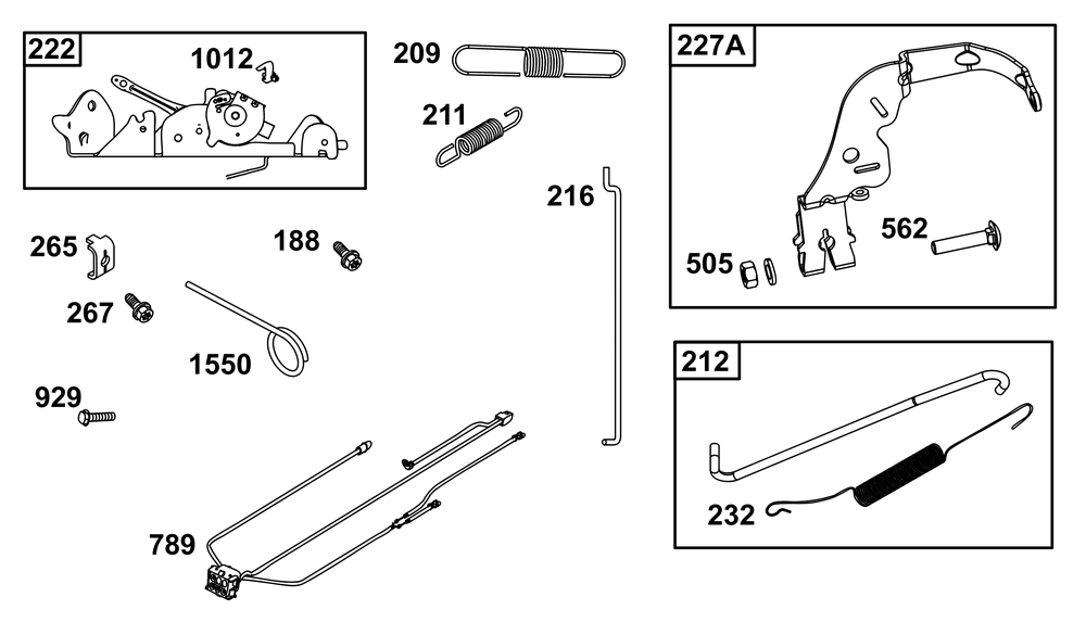 Controls Group Diagram and Parts List for 44U877-0004-B5 400000 - 699999 Briggs and Stratton Engine